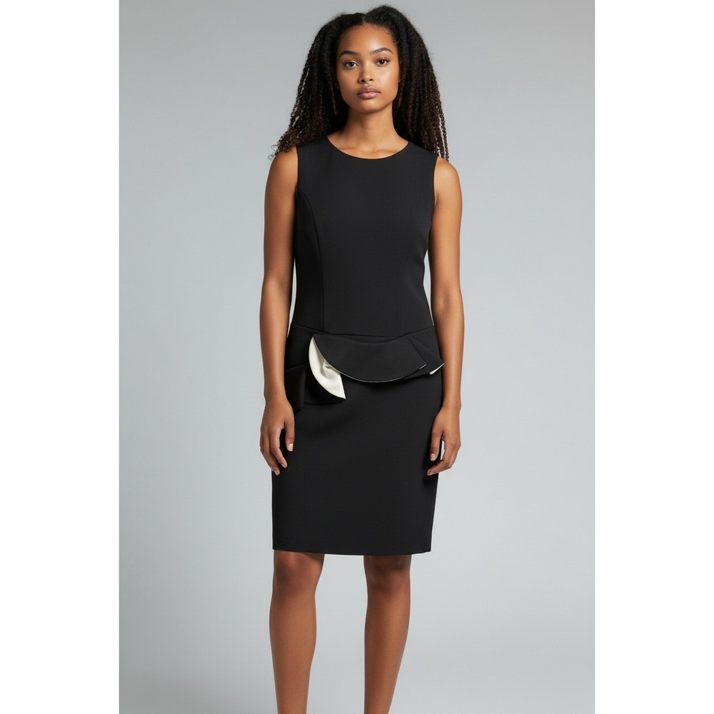 Sandro Black Sleeveless Peplum Ruffle Sheath‎ Dress Size 3 Exposed Zipper